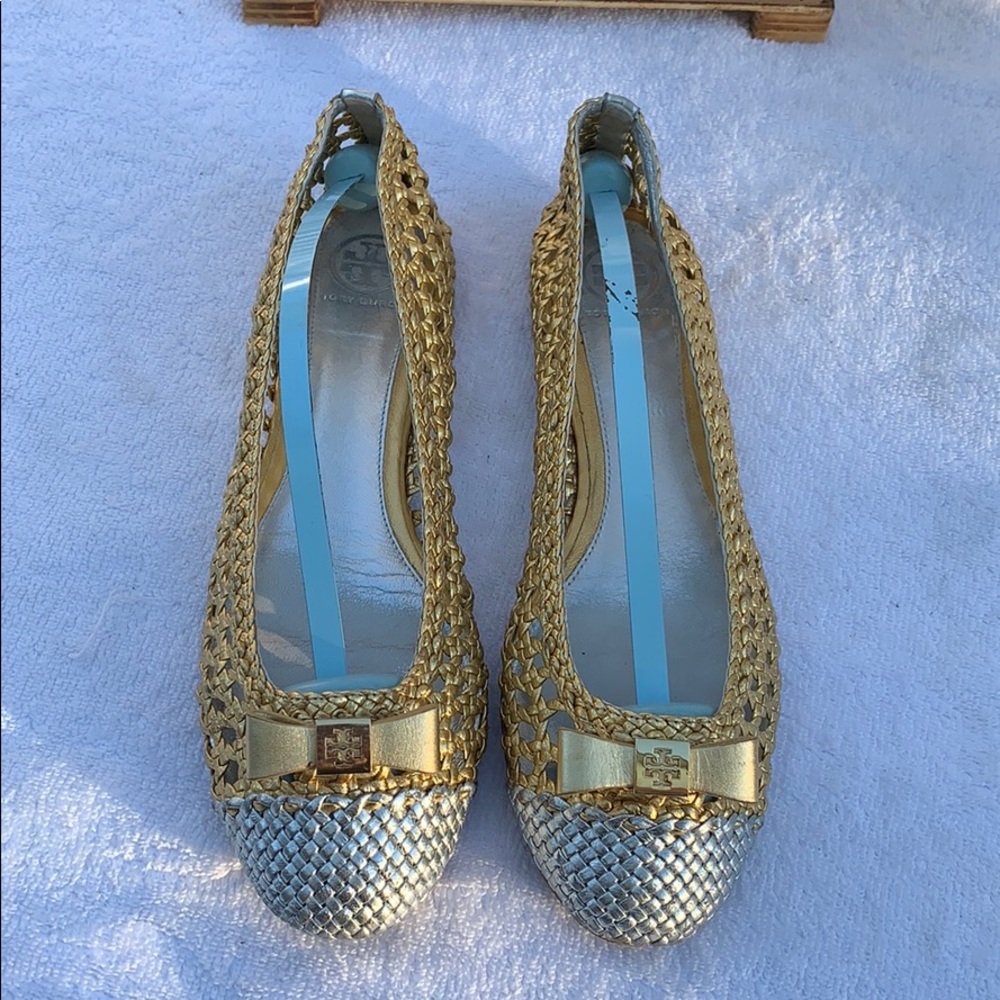 Tory Burch Carlyle Gold and silver flats